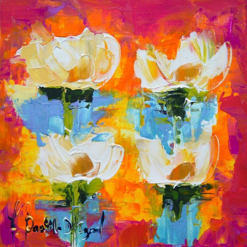 Painting Pivoines blanches by Bastide d´Izard Armelle | Painting Abstract Landscapes Oil