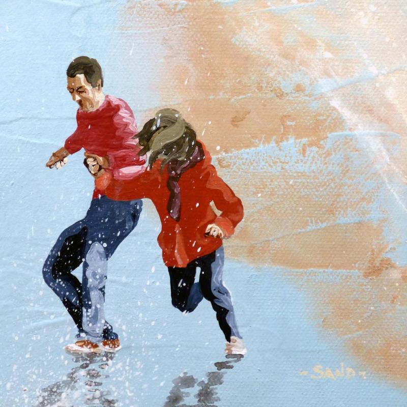 Gemälde Jeu de vagues en hiver von Sand | Gemälde Figurativ Marine Alltagsszenen Acryl