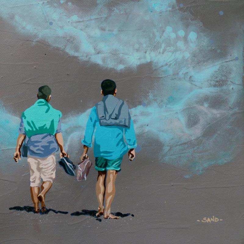 Gemälde Le turquoise dans l'air von Sand | Gemälde Figurativ Marine Alltagsszenen Acryl