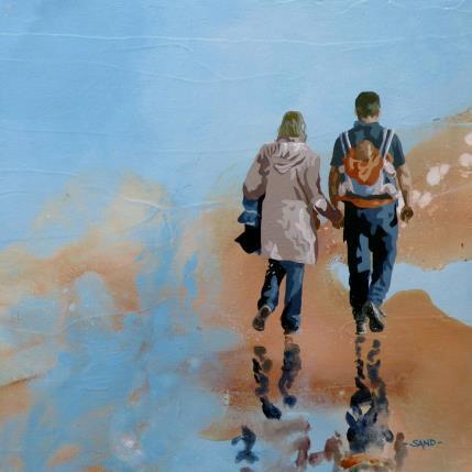 Painting Famille débutante sur sable by Sand | Painting Figurative Acrylic Life style, Marine