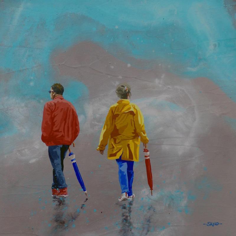 Painting Parapluies club by Sand | Painting Figurative Acrylic Life style, Marine