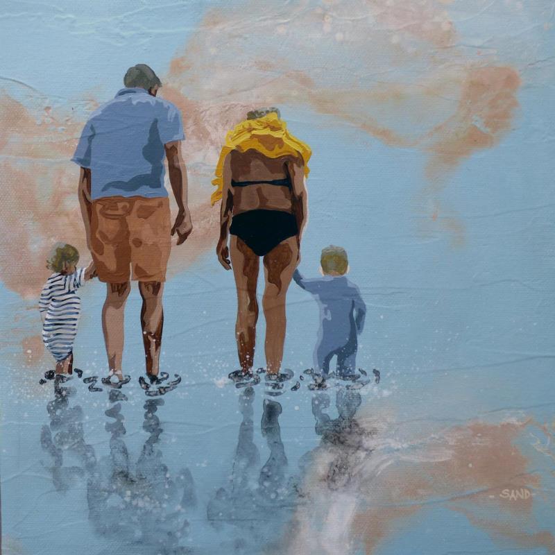 Painting Baignade accompagnée by Sand | Painting Figurative Acrylic Life style, Marine