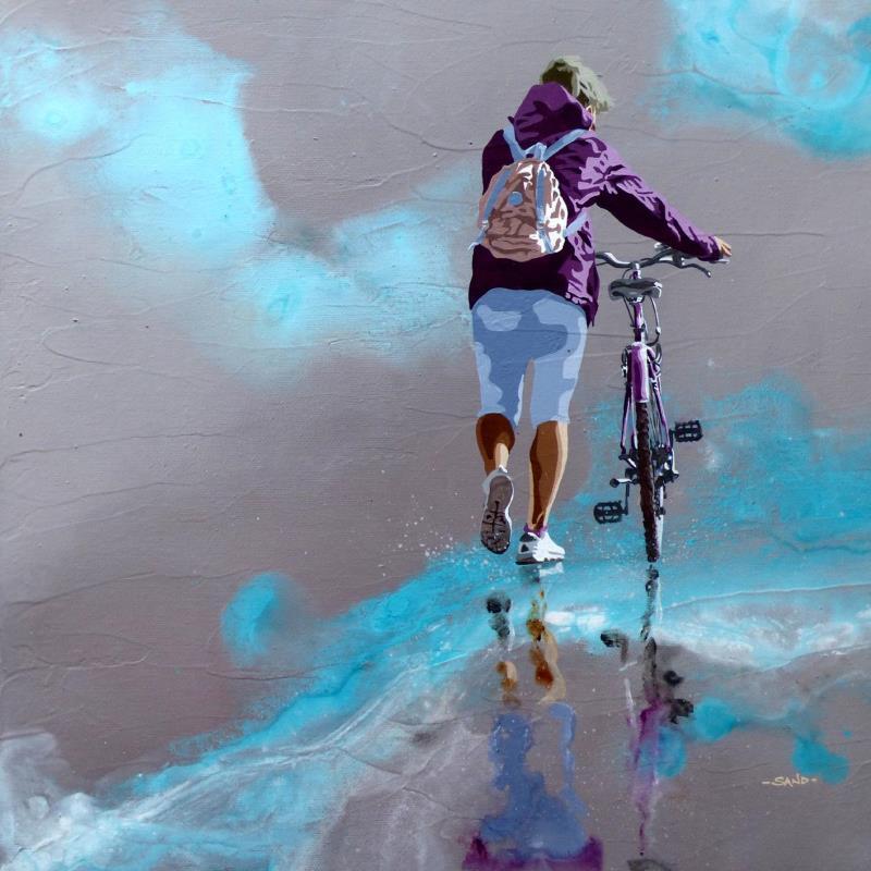 Painting Vélo de plage assorti by Sand | Painting Figurative Acrylic Life style, Marine
