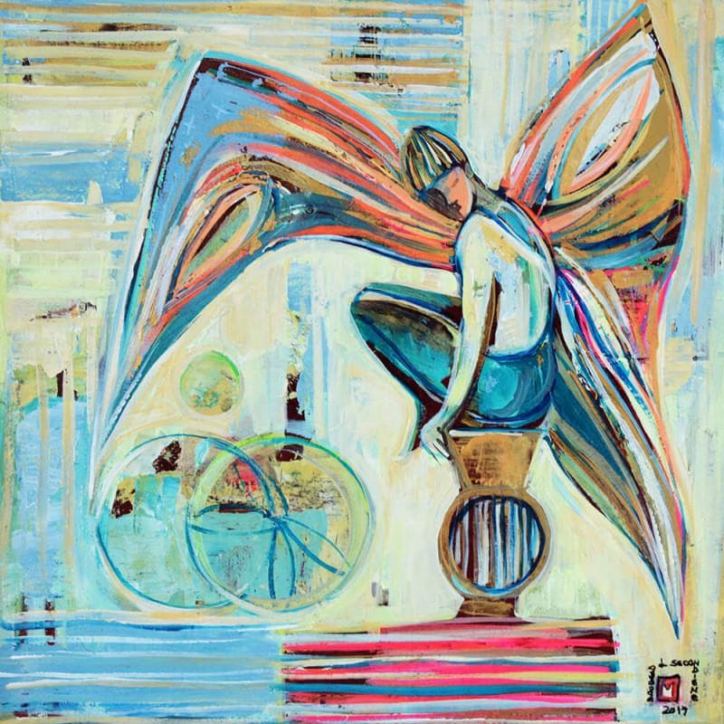 Peinture L'ange de ma vie par Machi | Tableau Figuratif Acrylique, Huile scènes de vie
