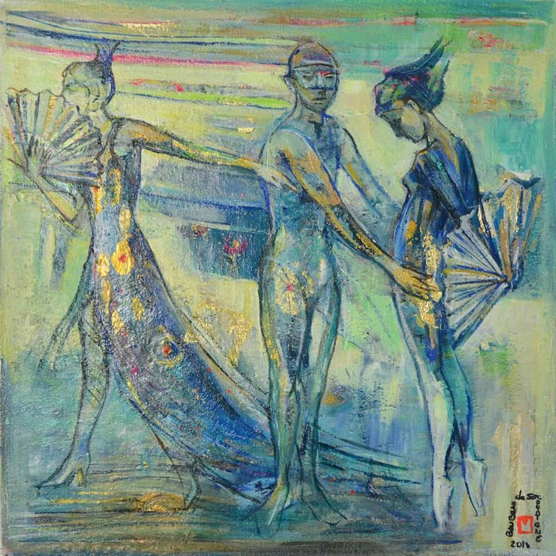 Gemälde Blues von Machi | Gemälde Figurativ Acryl, Öl Alltagsszenen