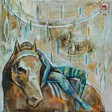 Gemälde Le cheval et l'homme von Machi | Gemälde Figurativ Acryl, Öl Alltagsszenen