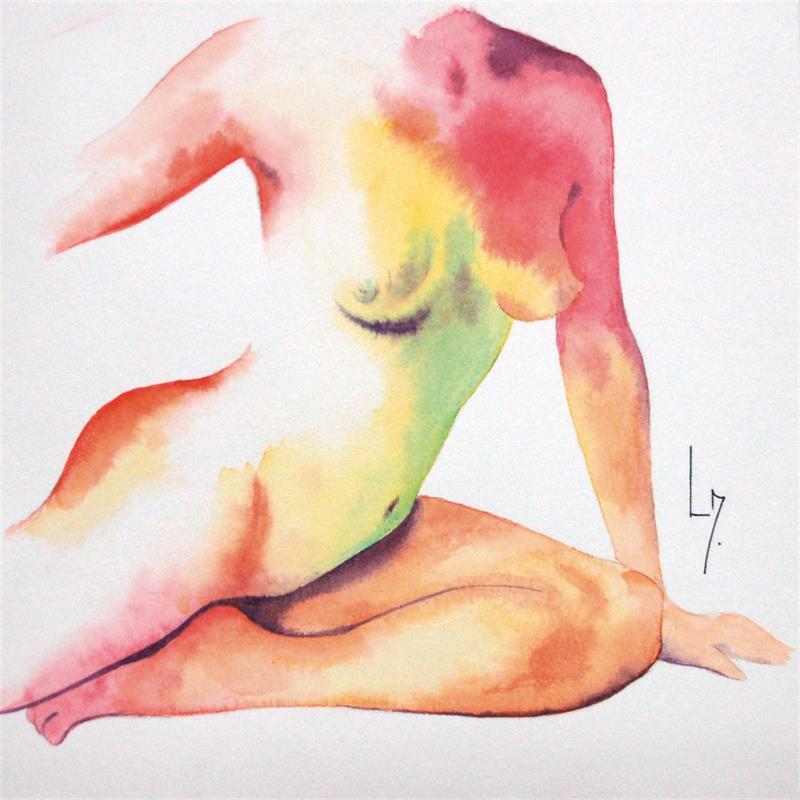 Painting Nu Femme 143 Bella by Loussouarn Michèle | Painting Figurative Watercolor Nude