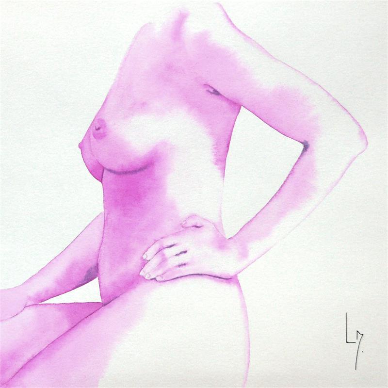 Painting Nu Femme 151 Kerri by Loussouarn Michèle | Painting Figurative Portrait Nude Watercolor