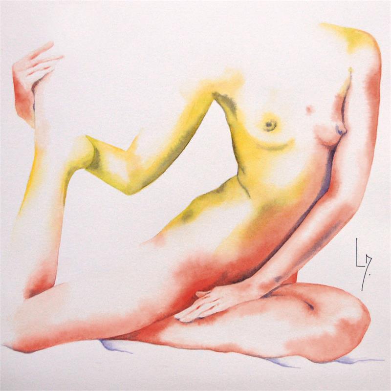 Painting Nu Femme 160 Jhene by Loussouarn Michèle | Painting Figurative Watercolor Nude, Pop icons, Portrait
