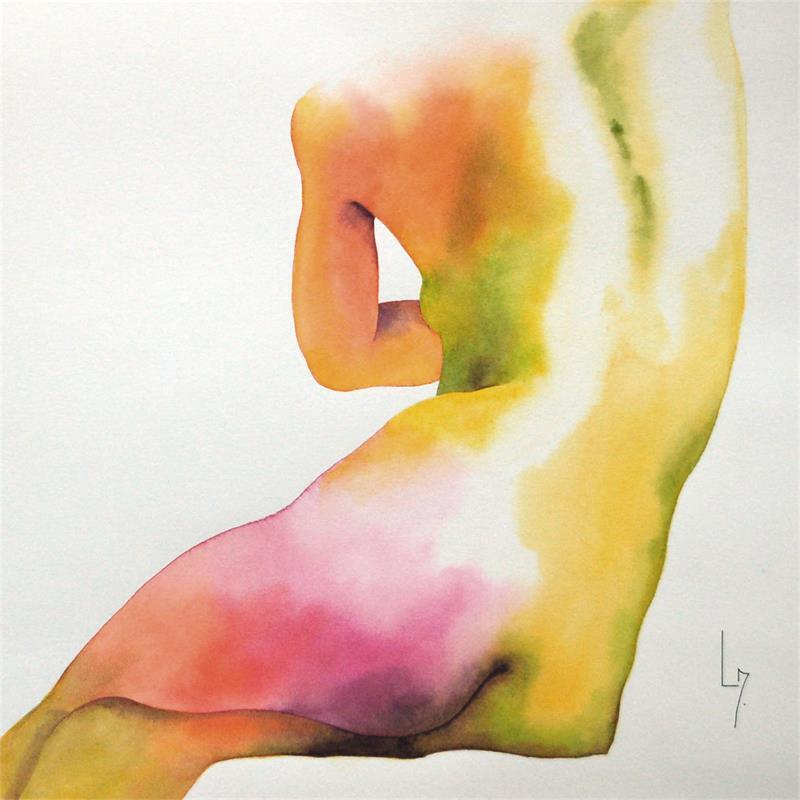 Painting Nu Femme 166 Saturn by Loussouarn Michèle | Painting Figurative Portrait Nude Watercolor