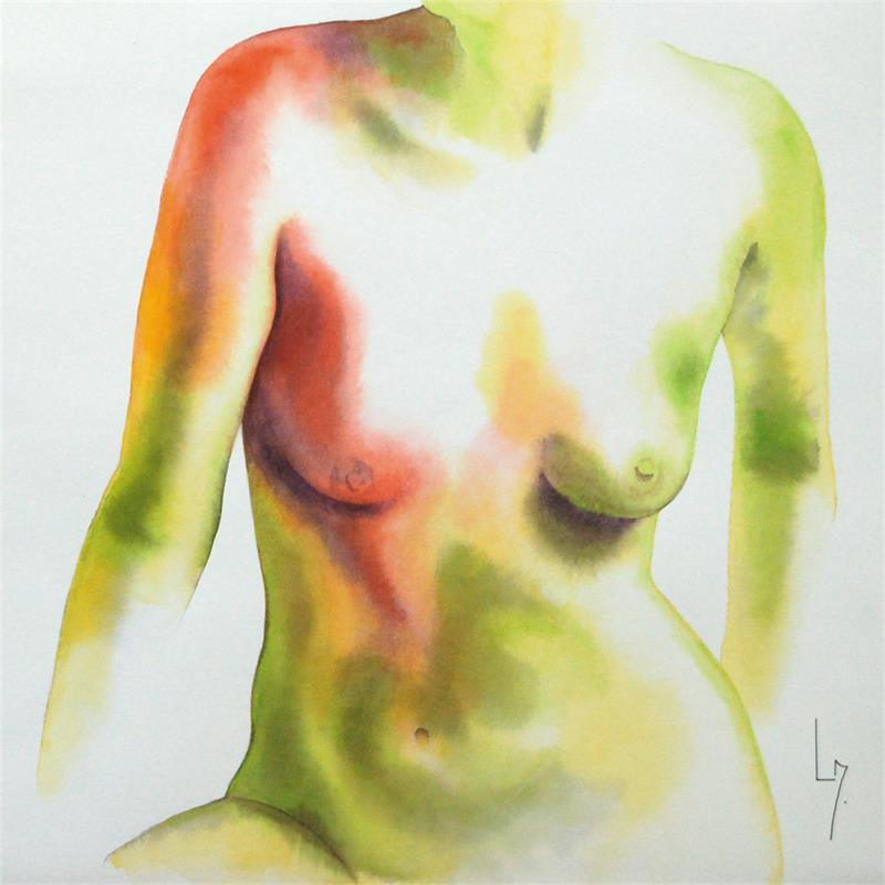 Painting Nu Femme 169 Astrid by Loussouarn Michèle | Painting Figurative Portrait Nude Watercolor