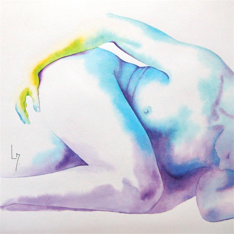 Painting Nu Femme 170 Artistic-Physique by Loussouarn Michèle | Painting Figurative Watercolor Nude, Portrait