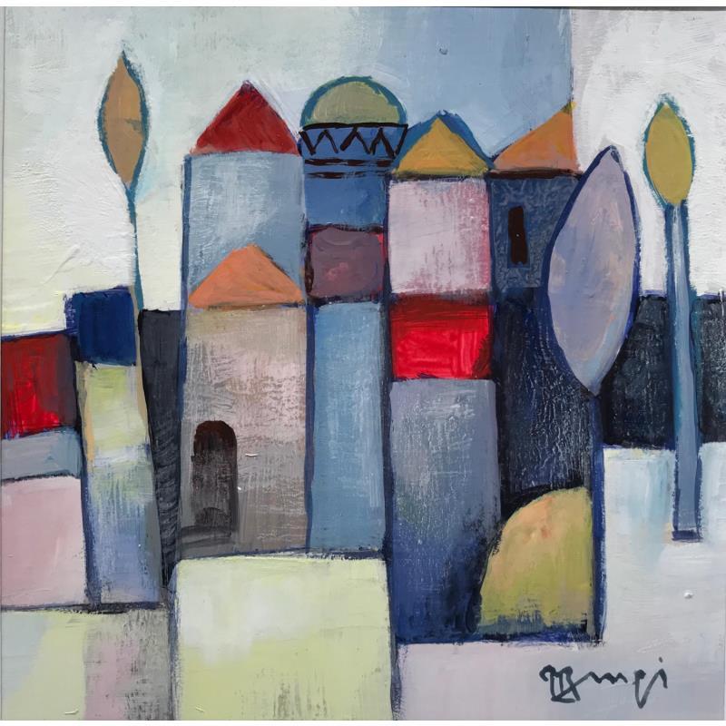 Painting AM34 Village aux cyprès by Burgi Roger | Painting Abstract Landscapes