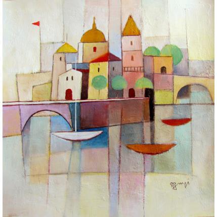 Painting AO26 Village insulaire by Burgi Roger | Painting Raw art Mixed Marine, Urban