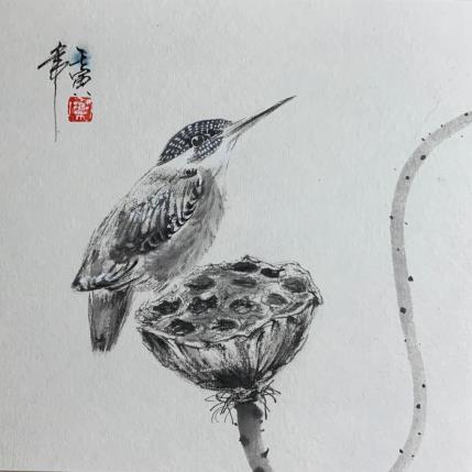 Peinture Kingfisher  par Yu Huan Huan | Tableau Art Singulier Aquarelle noir & blanc