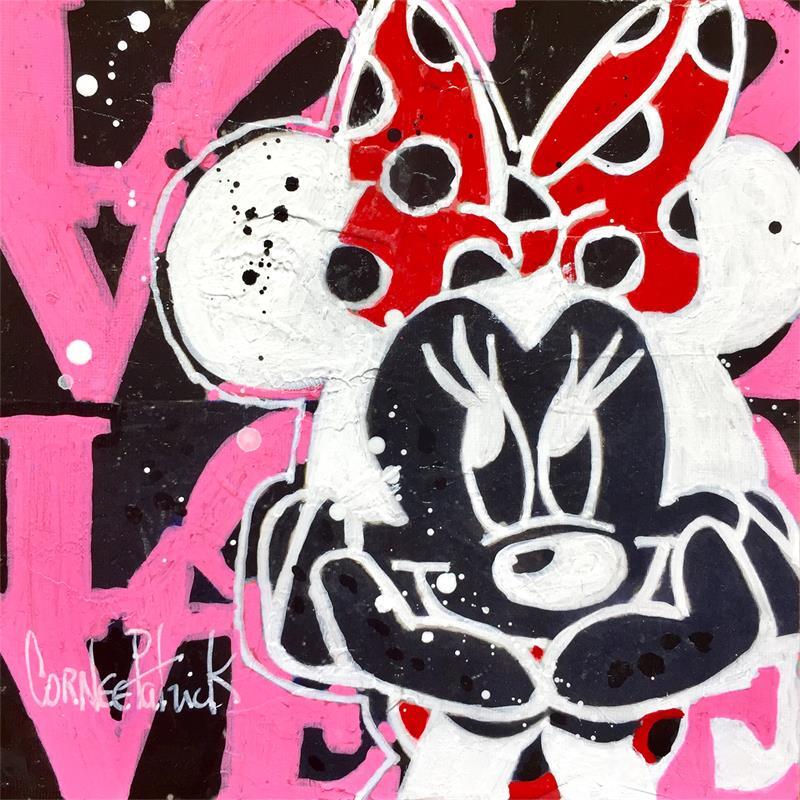 Gemälde Minnie, Pink Love von Cornée Patrick | Gemälde Pop-Art Pop-Ikonen Tiere