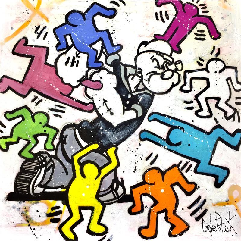 Painting Popeye Kill Keith Haring by Cornée Patrick | Painting Pop-art Cardboard Pop icons
