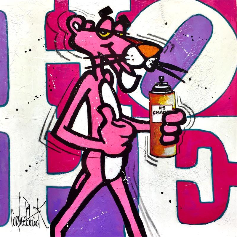 Painting Pink Panther love Chanel n°5 by Cornée Patrick | Painting Pop-art Pop icons Cardboard
