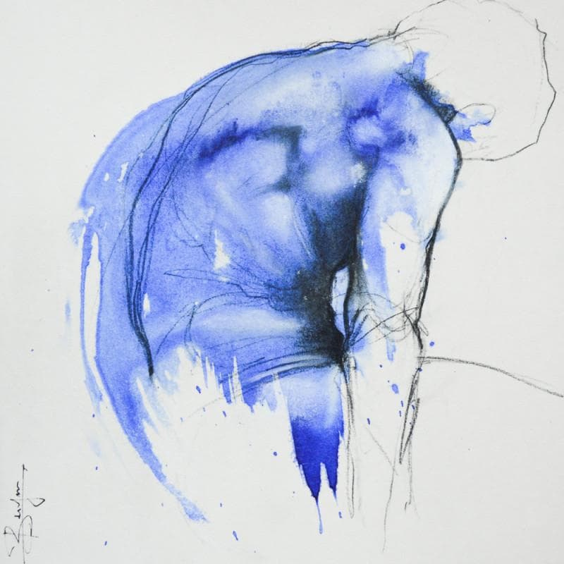 Peinture Homme profil bleu par Bergues Laurent | Tableau Figuratif Mixte nu