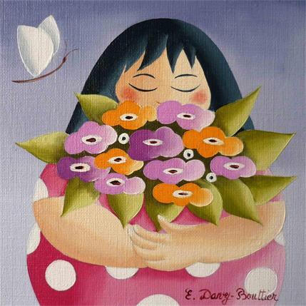 Painting Vive les fleurs ! by Davy Bouttier Elisabeth | Painting Illustrative Oil Portrait