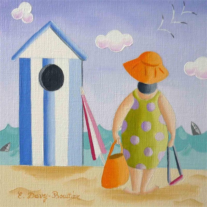 Painting Plage 1 by Davy Bouttier Elisabeth | Painting Naive art Oil Marine
