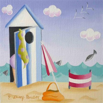 Painting Plage 2 by Davy Bouttier Elisabeth | Painting Illustrative Oil Marine