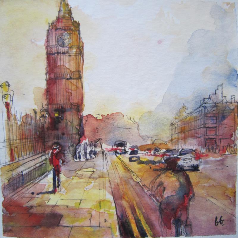 Painting LONDON SUNSET by Galileo Gabriela | Painting Figurative Urban Watercolor Oil