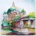 Painting BERLIN IN GREEN by Galileo Gabriela | Painting Figurative Urban Watercolor Oil