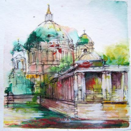 Painting BERLIN IN GREEN by Galileo Gabriela | Painting Figurative Oil, Watercolor Urban