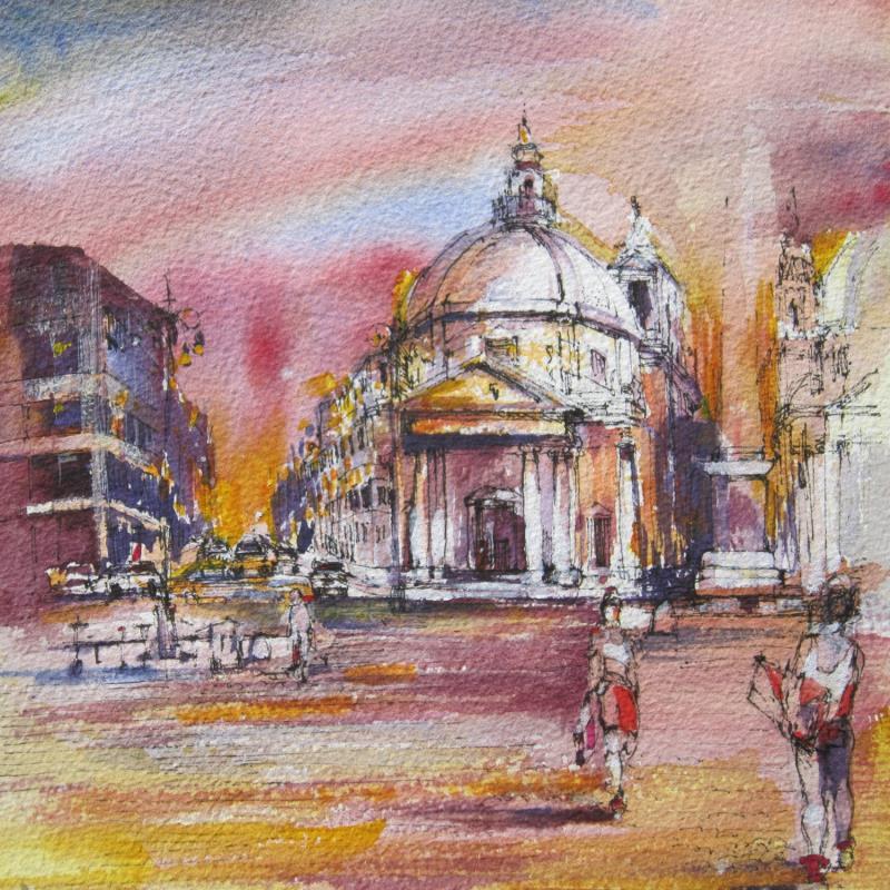 Painting TRAMONTO A ROMA by Galileo Gabriela | Painting Naive art Urban Watercolor Oil