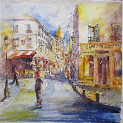 Painting CAFÉ MONTMARTRE by Galileo Gabriela | Painting Naive art Oil, Watercolor Urban