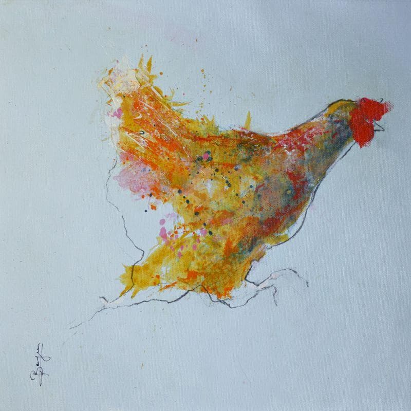 Painting Poule by Bergues Laurent | Painting Figurative Mixed Animals