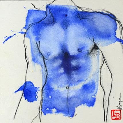 Painting Homme bleu by Bergues Laurent | Painting Figurative Mixed Nude