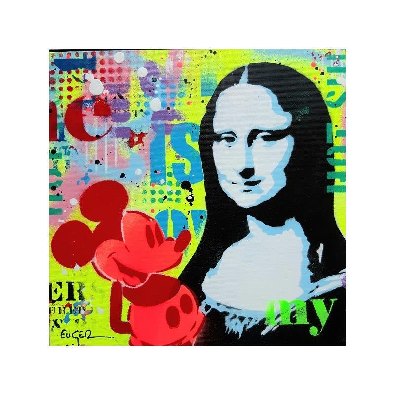 Gemälde MICKEY LOVES MONA LISA von Euger Philippe | Gemälde Pop-Art Pop-Ikonen Graffiti Pappe Acryl Collage