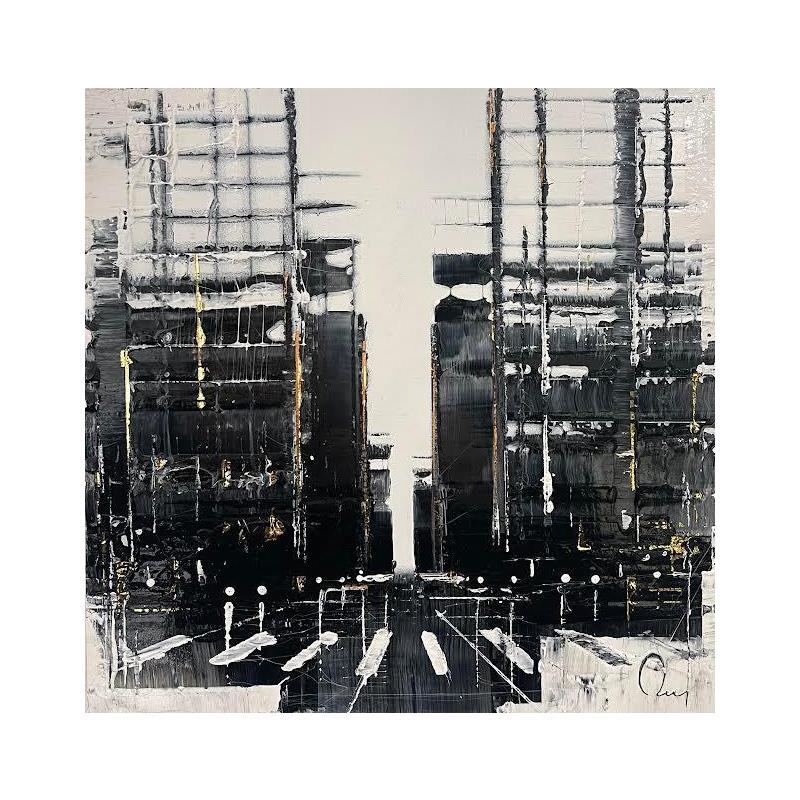 Painting Down the street by Rey Julien | Painting Figurative Urban Black & White Mixed