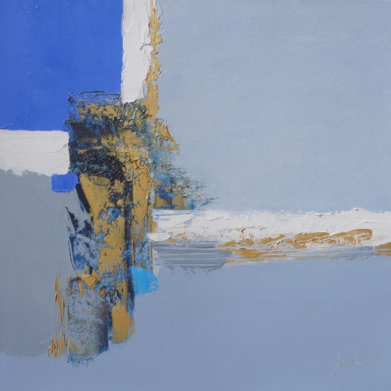 Peinture Composition en bleu et or par Gaultier Dominique | Tableau Abstrait Minimaliste Huile