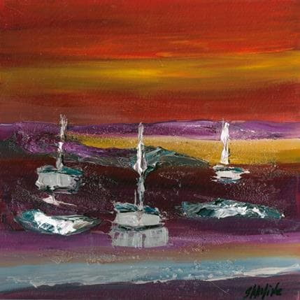 Painting Coucher de soleil sur les voiliers by Shahine | Painting Figurative Oil Landscapes