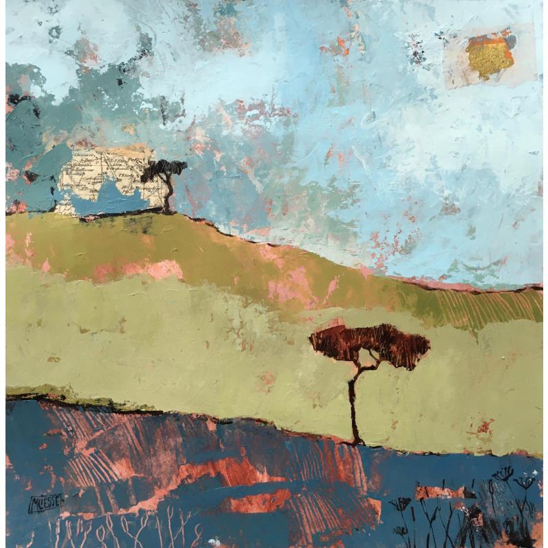 Gemälde Horizon aux deux arbres  von Bertre Flandrin Marie-Liesse | Gemälde Figurativ Landschaften Acryl
