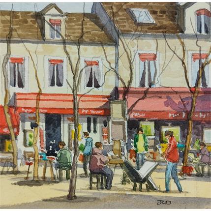 Painting Paris, Montmartre by Decoudun Jean charles | Painting Figurative Watercolor Landscapes, Life style, Urban