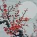 Painting Red blossom under moon by Du Mingxuan | Painting Figurative Landscapes Still-life Watercolor