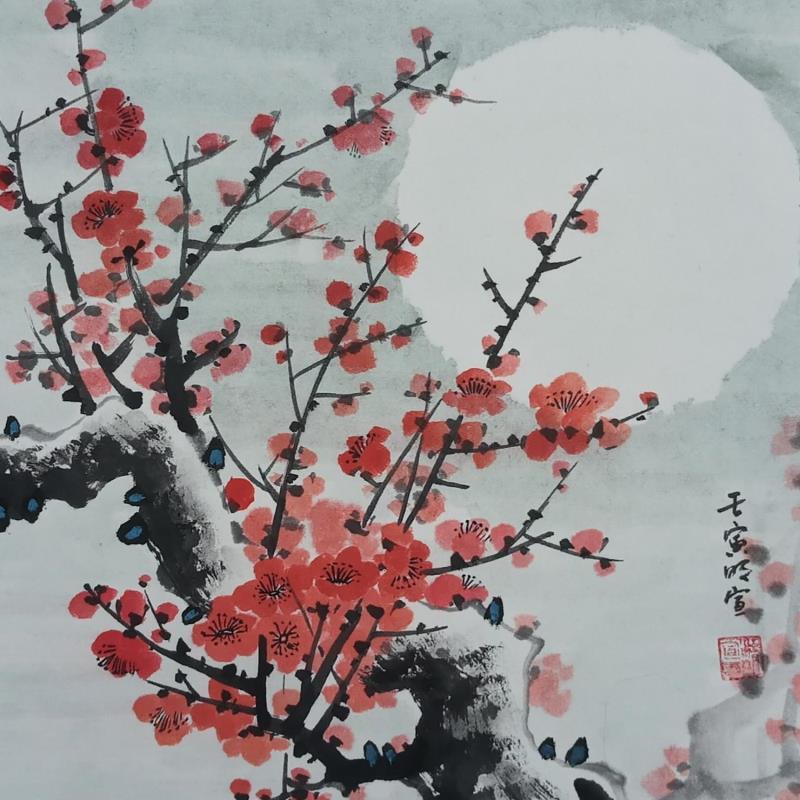 Painting Red blossom under moon by Du Mingxuan | Painting Figurative Watercolor Landscapes, Pop icons, still-life