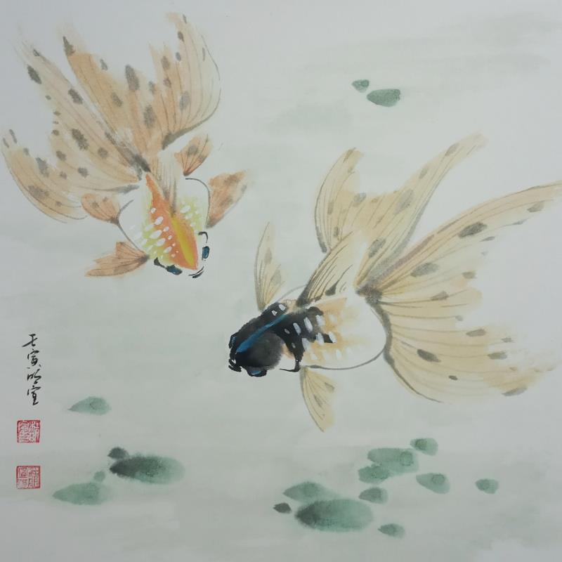 Painting Enjoyful by Du Mingxuan | Painting Figurative Animals Watercolor
