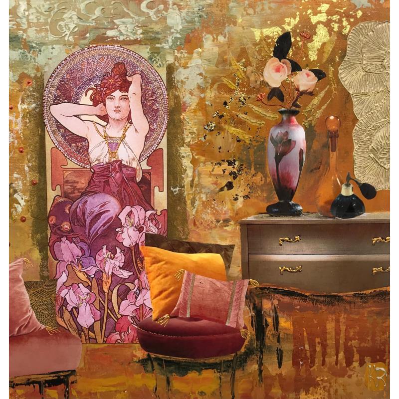 Peinture La chambre rose par Romanelli Karine | Tableau Figuratif Collage Scènes de vie