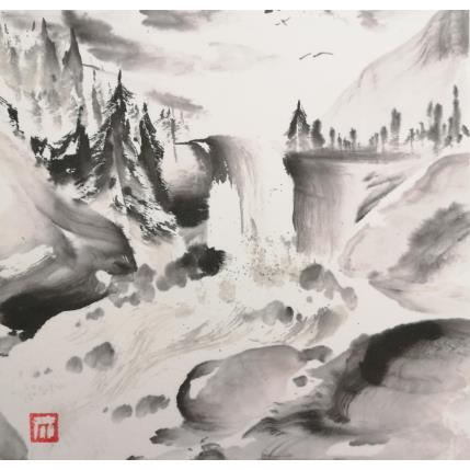 Peinture Mountain dream par De Giorgi Mauro | Tableau Art Singulier Mixte noir & blanc, Paysages