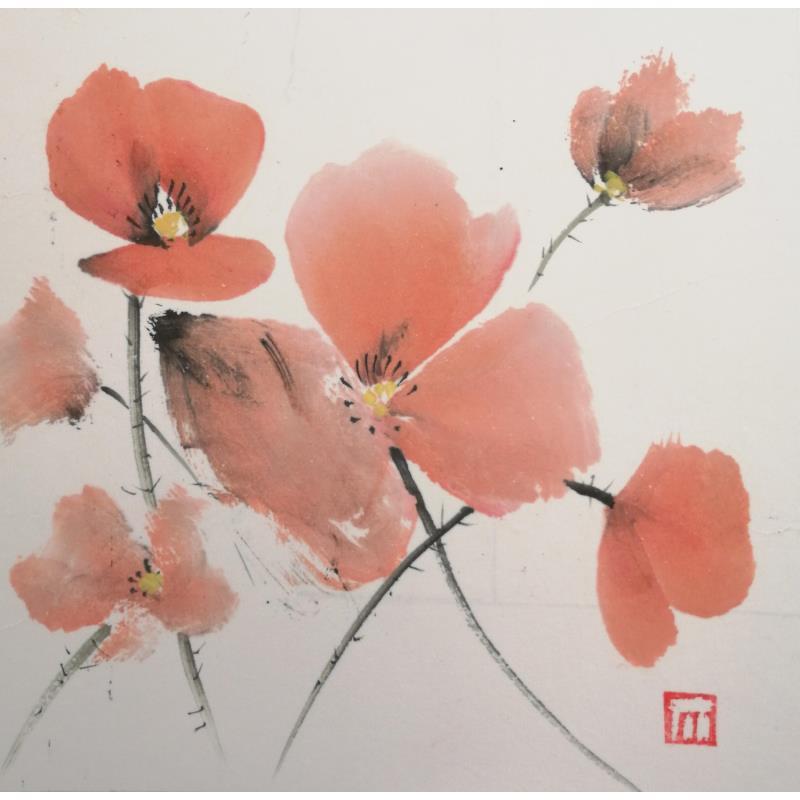 Peinture Poppies 1 par De Giorgi Mauro | Tableau Art Singulier Mixte Paysages