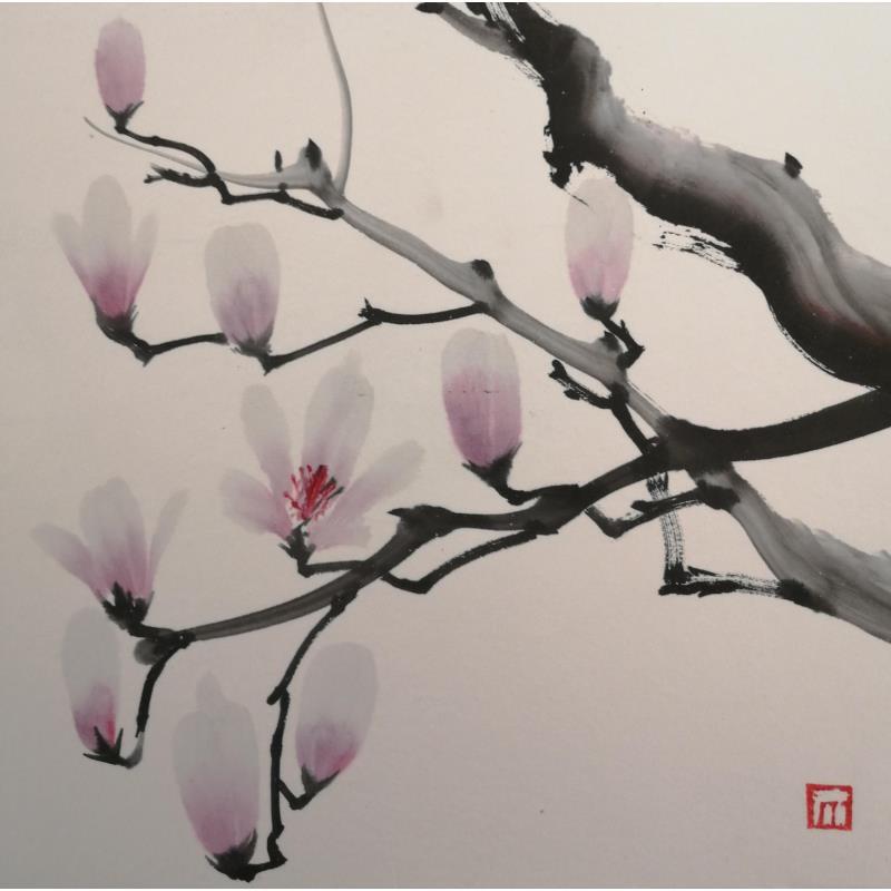 Painting Under the magnolia by De Giorgi Mauro | Painting Raw art Landscapes