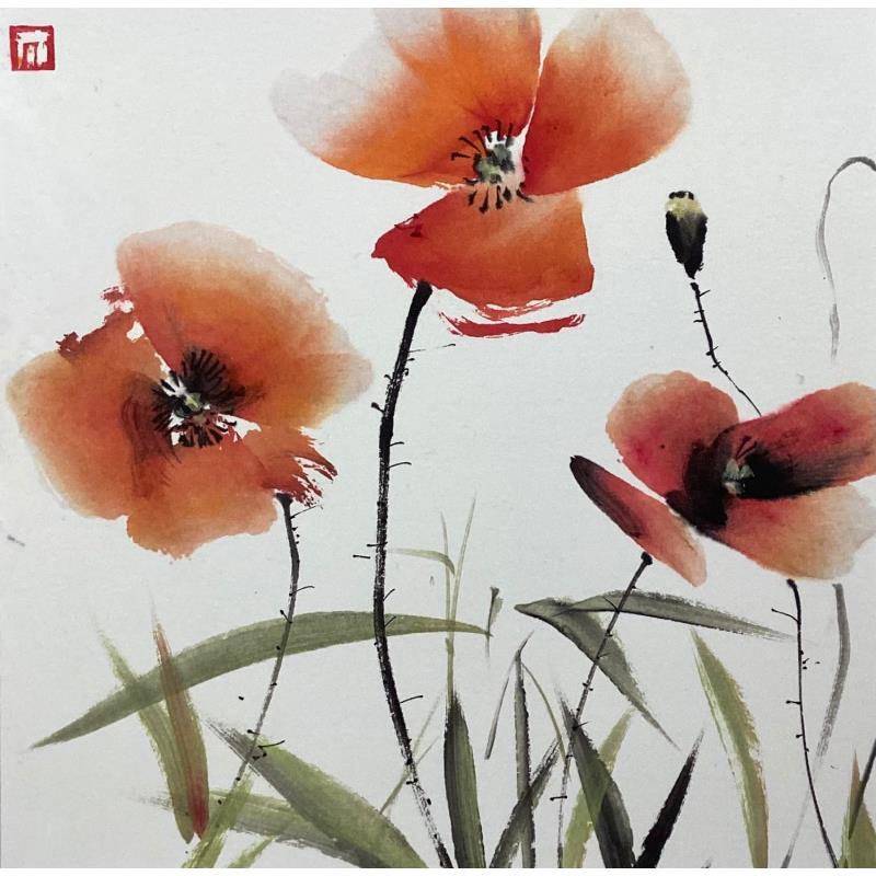 Painting Three poppies by De Giorgi Mauro | Painting Figurative Landscapes