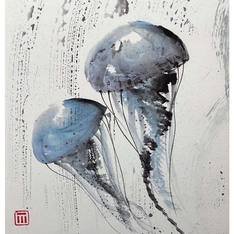 Painting Jelly fish dance 2 by De Giorgi Mauro | Painting Raw art Mixed Animals