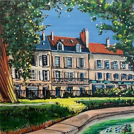 Peinture Jardin de la place des ducs Dijon par Sophie-Kim Touras | Tableau Art Singulier Mixte Paysages