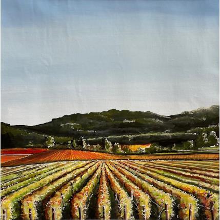 Peinture Les vignes d'automne en Bourgogne par Touras Sophie-Kim  | Tableau Figuratif Paysages, scènes de vie, Urbain